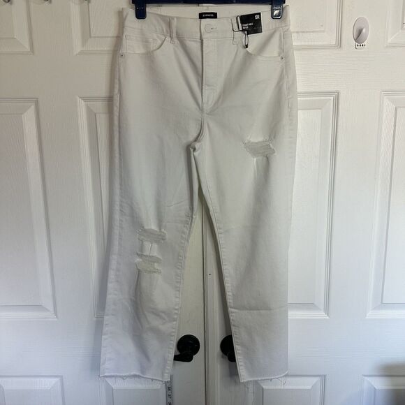 New EXPRESS Straight Ankle White Mid Rise White Jeans Size 10 R - Picture 3 of 13